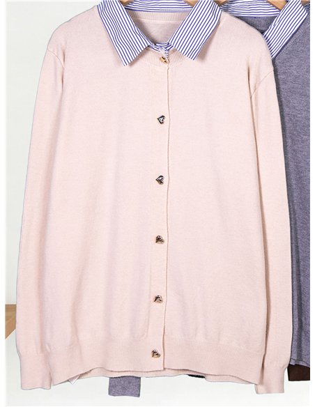 Cárdigan cuello camisero rayas
