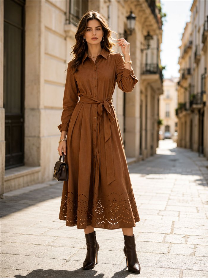 Vestido camisero antelina con cinturón