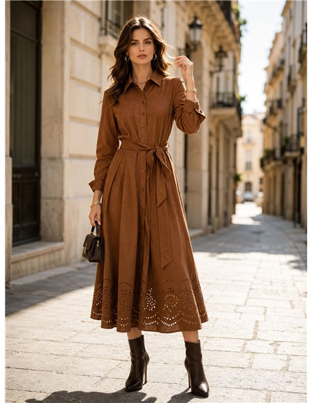 Vestido camisero antelina con cinturón