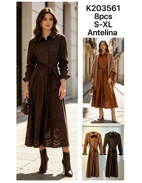 Vestido camisero antelina con cinturón