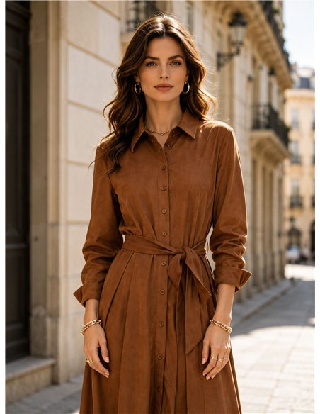 Vestido camisero antelina con cinturón