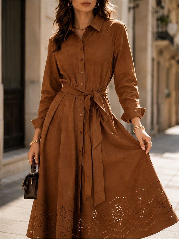 Vestido camisero antelina con cinturón