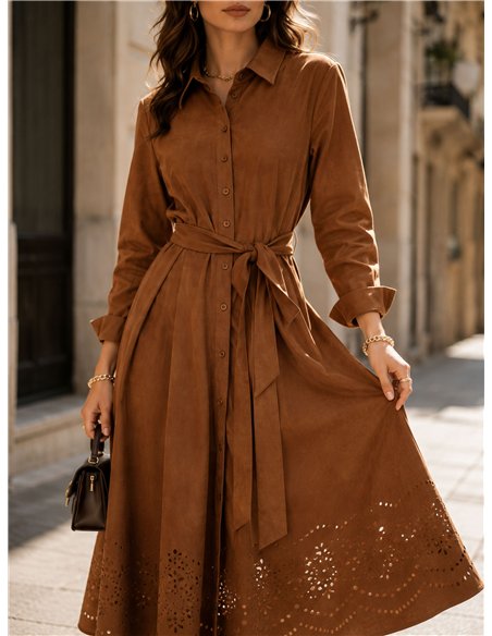 Vestido camisero antelina con cinturón