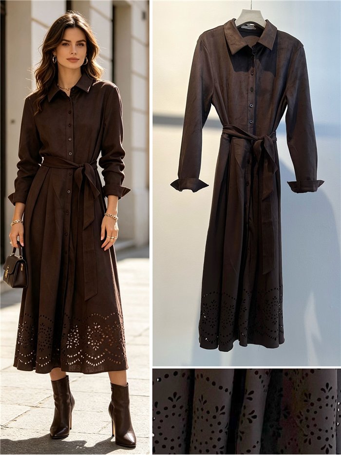 Vestido camisero antelina con cinturón