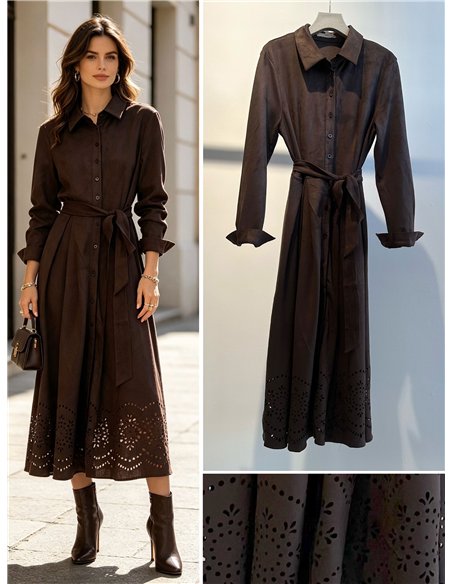 Vestido camisero antelina con cinturón