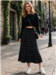 Checked tweed frayed edge midi knit skirt