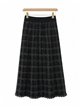 Checked tweed frayed edge midi knit skirt