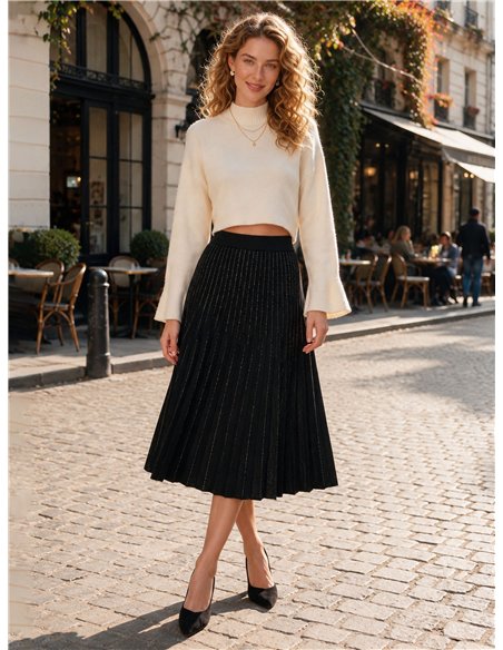 Falda midi plisada de punto con brillo