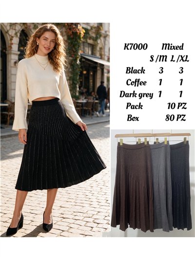 Falda midi plisada de punto con brillo 2
