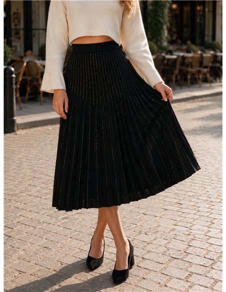 Falda midi plisada de punto con brillo