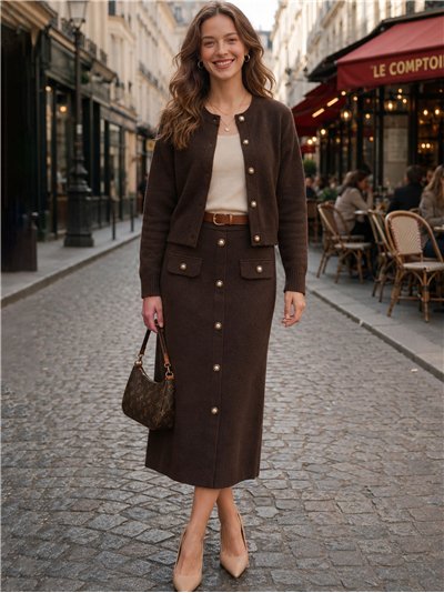 Falda midi de punto con botones