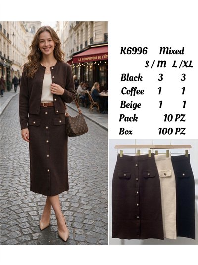 Falda midi de punto con botones 2
