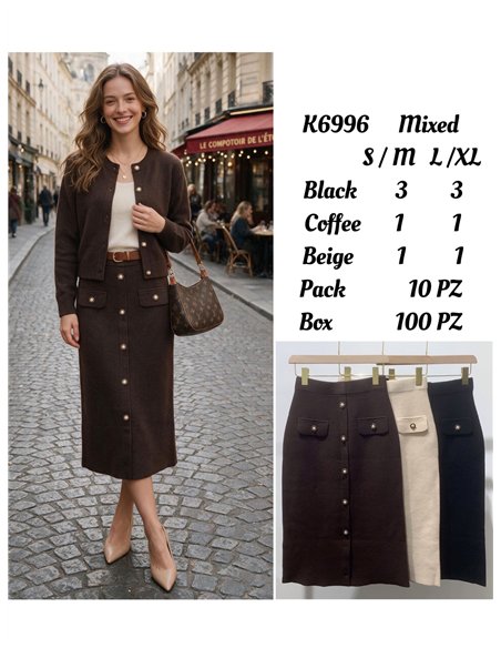 Falda midi de punto con botones