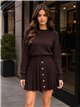 Gold-button pleated mini knit skirt