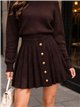 Gold-button pleated mini knit skirt