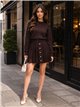Gold-button pleated mini knit skirt