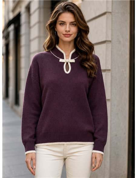 Jersey cuello oriental con lazo