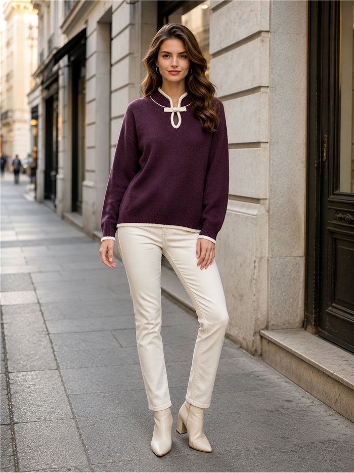 Jersey cuello oriental con lazo