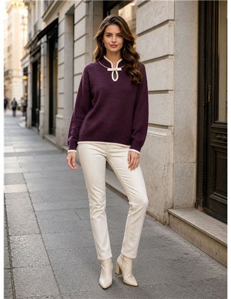 Jersey cuello oriental con lazo
