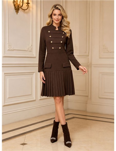 Vestido midi militar de punto con falda plisada