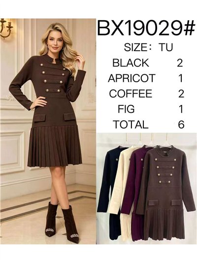 Vestido midi militar de punto con falda plisada 2