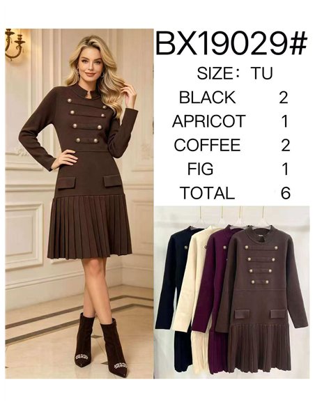Vestido midi militar de punto con falda plisada
