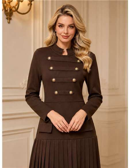Vestido midi militar de punto con falda plisada