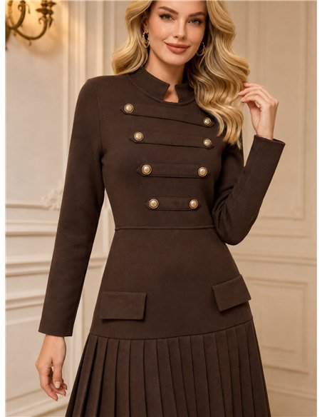 Vestido midi militar de punto con falda plisada