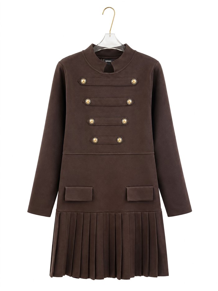 Vestido midi militar de punto con falda plisada