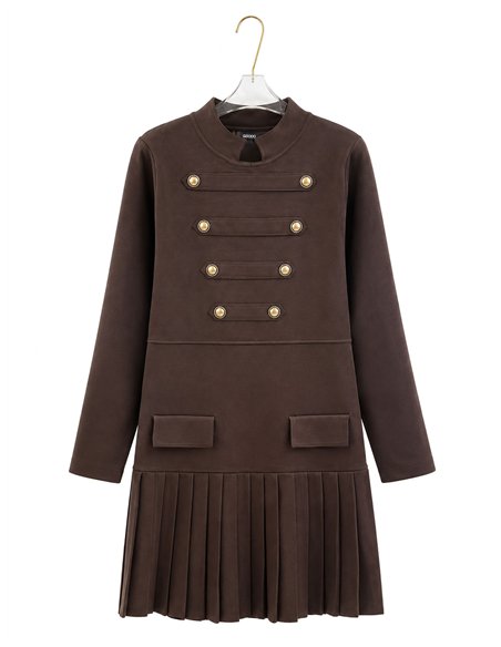 Vestido midi militar de punto con falda plisada