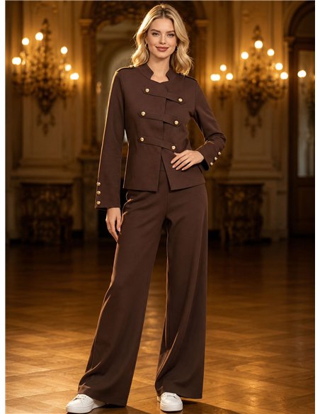 Conjunto chaqueta militar de punto y pantalón wide leg