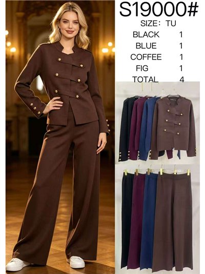 Conjunto chaqueta militar de punto y pantalón wide leg 2