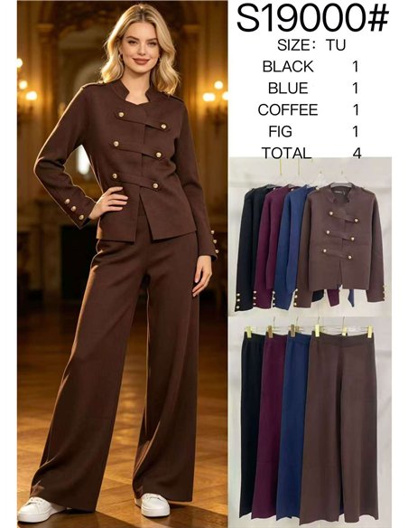 Conjunto chaqueta militar de punto y pantalón wide leg