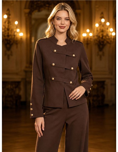 Conjunto chaqueta militar de punto y pantalón wide leg