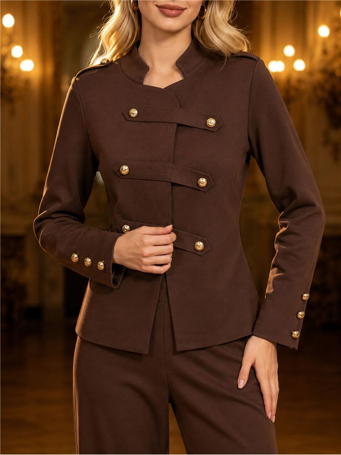 Conjunto chaqueta militar de punto y pantalón wide leg