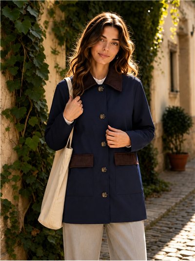 Giacca stile militare con velluto a coste a contrasto