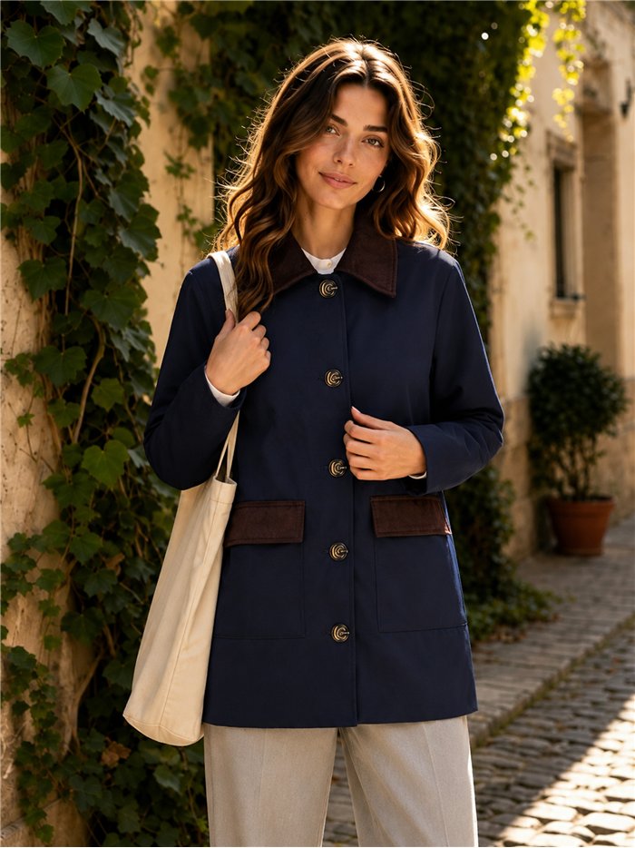 Giacca stile militare con velluto a coste a contrasto