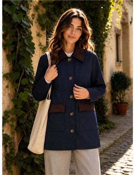 Giacca stile militare con velluto a coste a contrasto