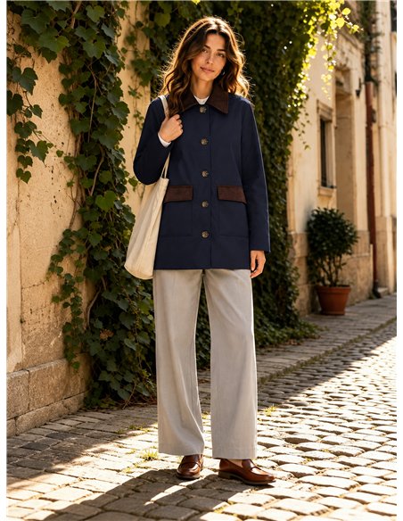 Giacca stile militare con velluto a coste a contrasto