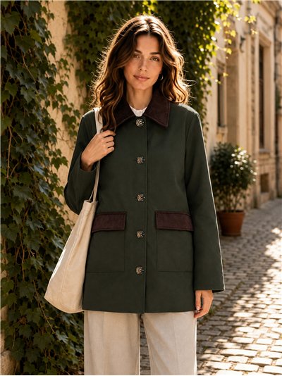 Giacca stile militare con velluto a coste a contrasto