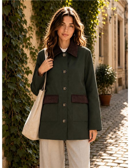 Giacca stile militare con velluto a coste a contrasto