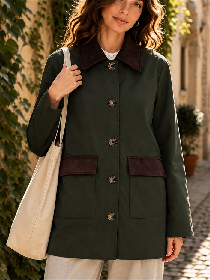 Giacca stile militare con velluto a coste a contrasto