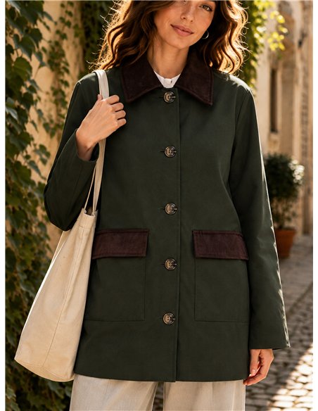Giacca stile militare con velluto a coste a contrasto