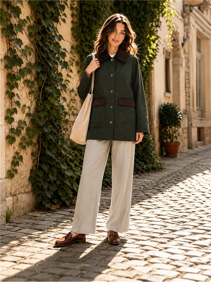 Giacca stile militare con velluto a coste a contrasto