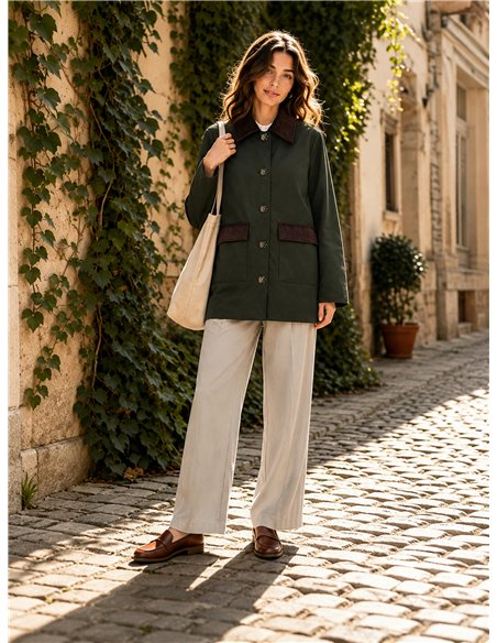 Giacca stile militare con velluto a coste a contrasto