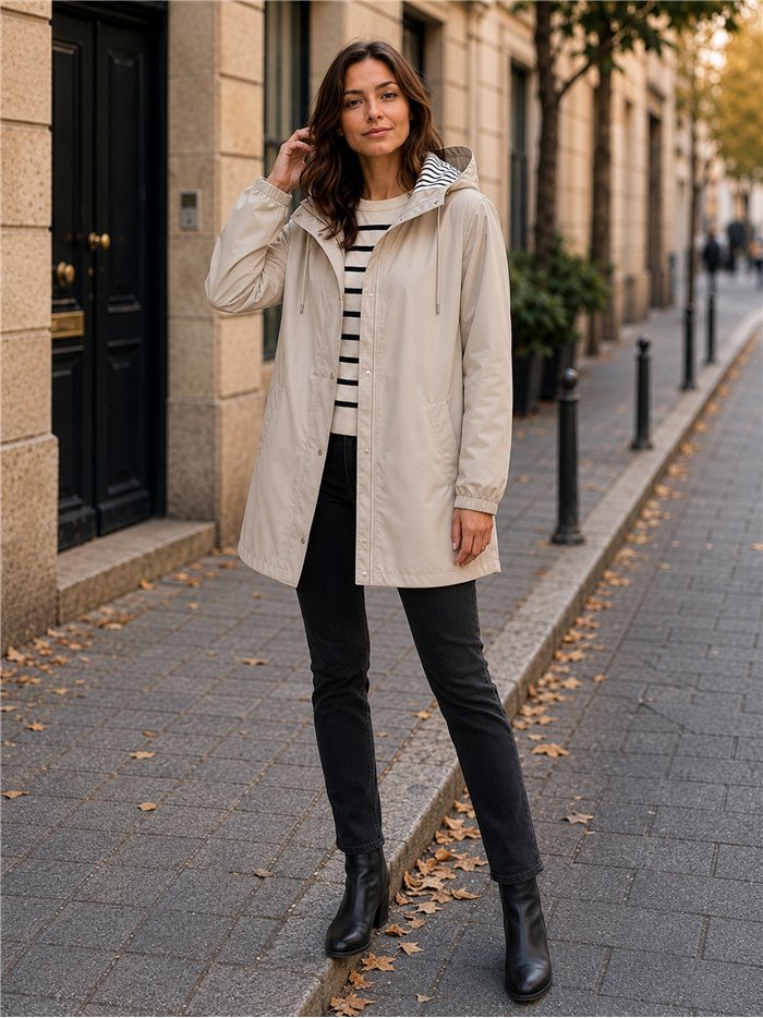 Parka impermeabile con fodera a righe