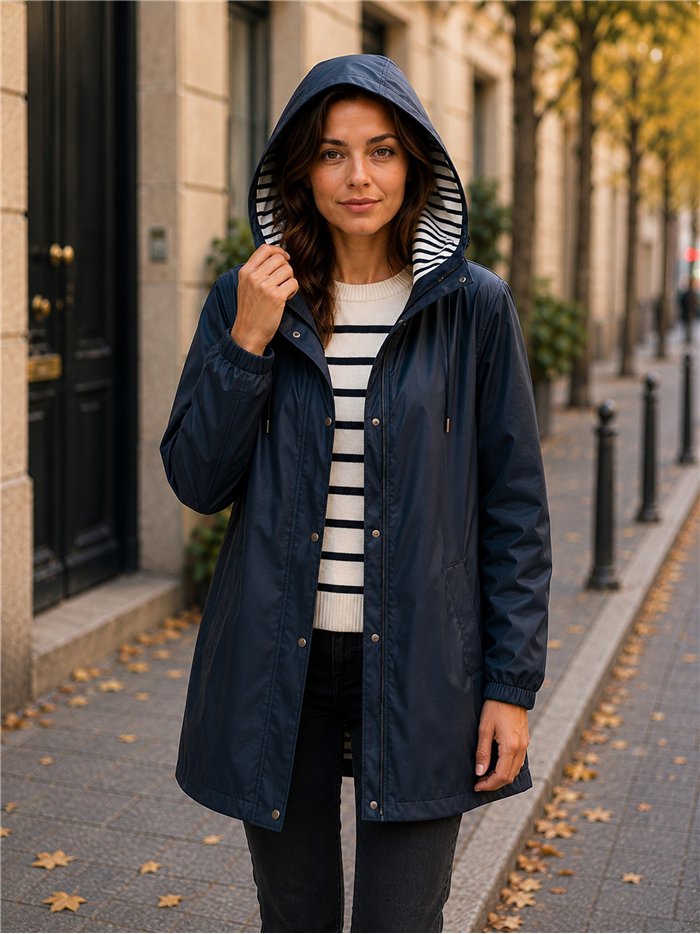 Parka impermeabile con fodera a righe