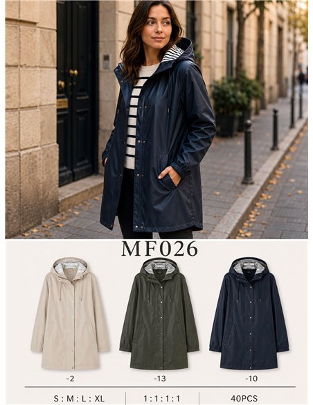 Parka impermeabile con fodera a righe