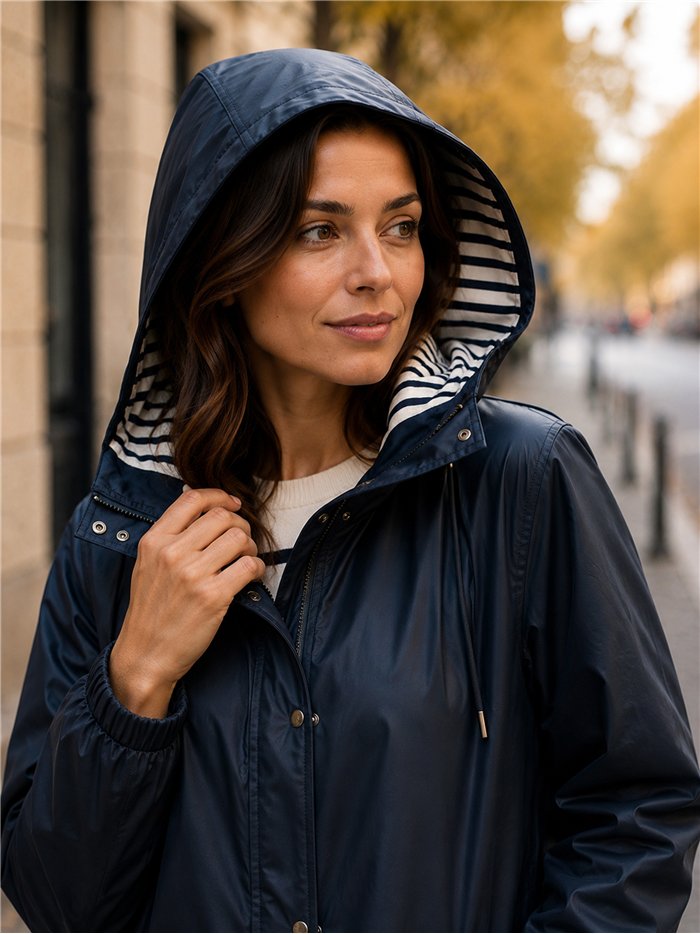 Parka impermeabile con fodera a righe