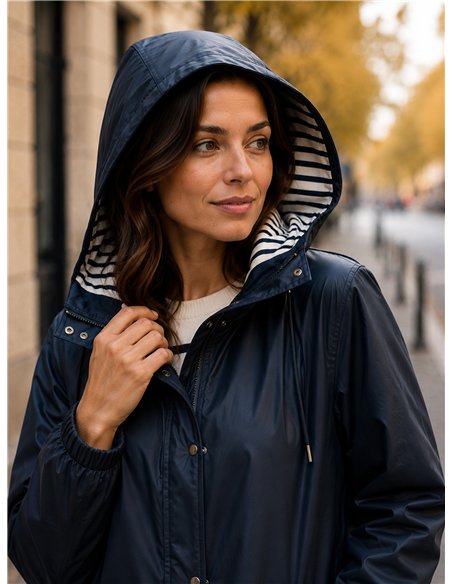 Parka impermeabile con fodera a righe